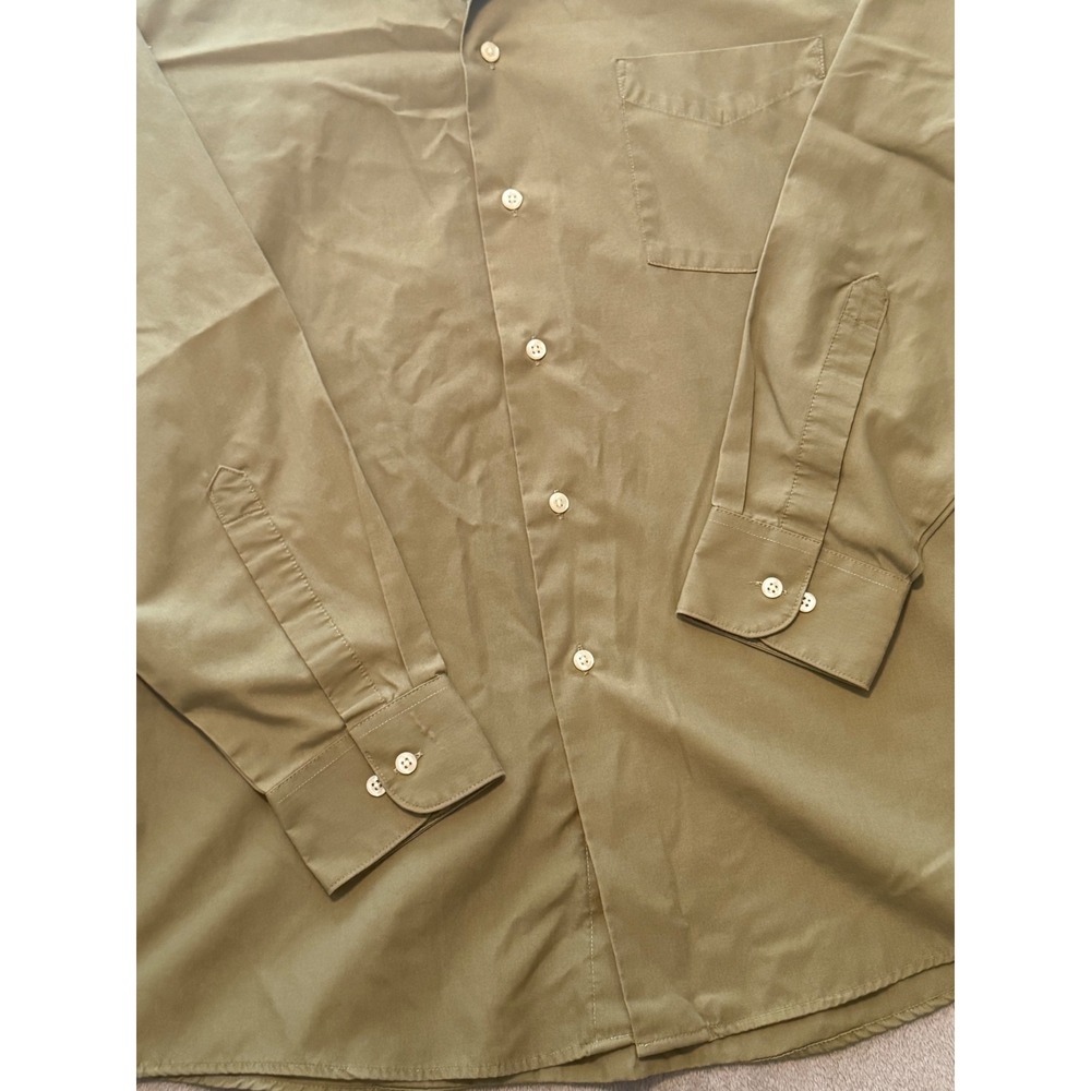 Van Heusen Mens Olive Green Poplin Dress Shirt Wrinkle Free 16 34/35 Long Sleeve - Picture 3 of 6
